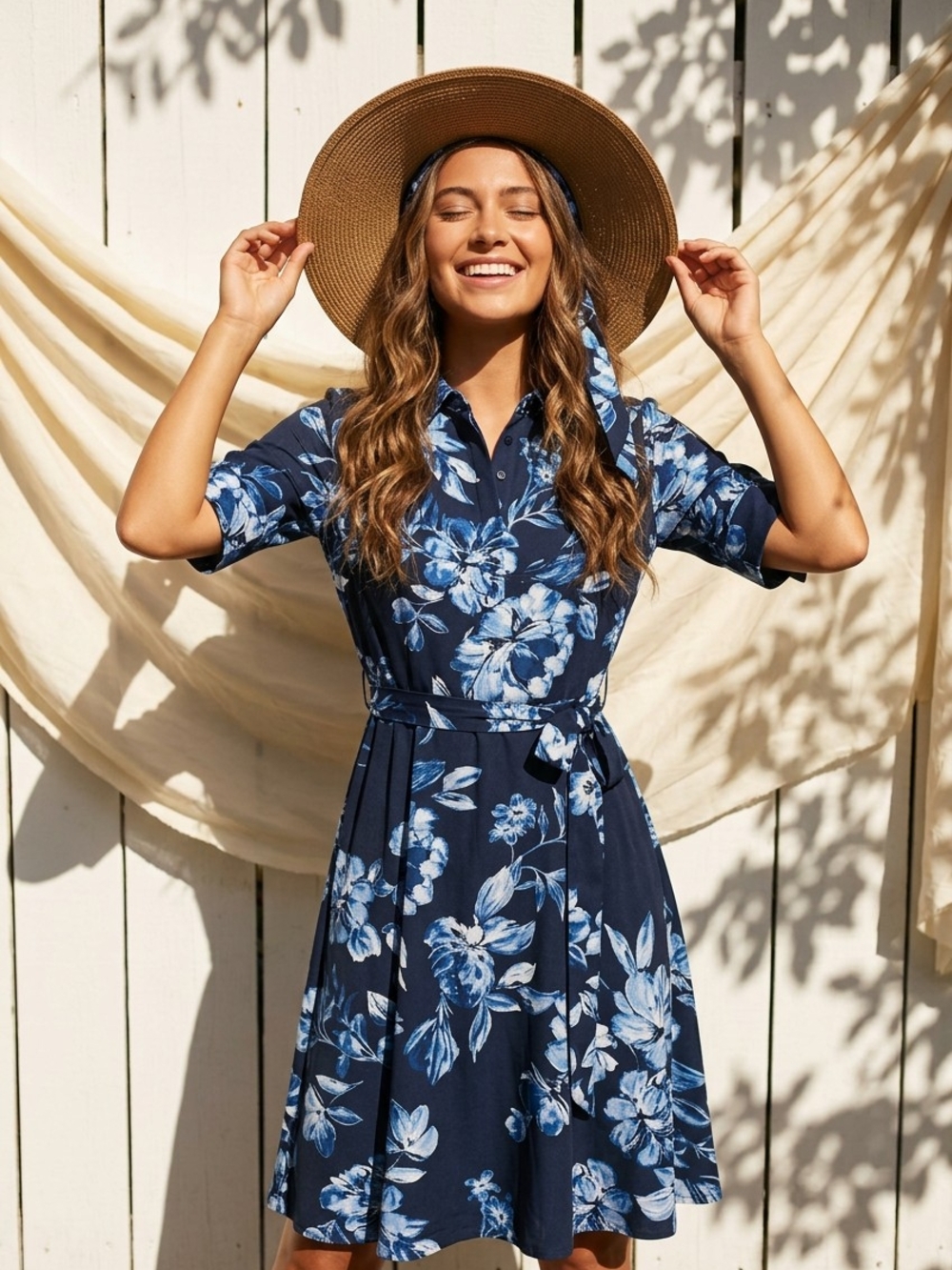 π£ Floral Print Cotton π Collared Short Sleeve Belted Shirt Dress SZ 4 π π π€ - Picture 2 of 14